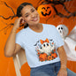 Cute Ghost Halloween T-Shirt – Pumpkin & Floral Graphic Tee for Women, Fall Aesthetic Spooky Season Shirt