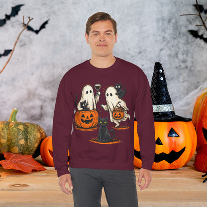 Halloween Ghosts & Cats Crewneck Sweatshirt, Cozy Halloween Sweatshirt, Spooky Season Apparel