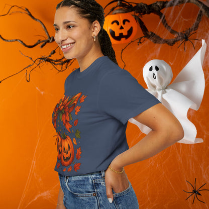 Fall Halloween Pumpkin Unisex T-shirt, Autumn Tee, Seasonal Shirt, Harvest Festival Top, Halloween Apparel