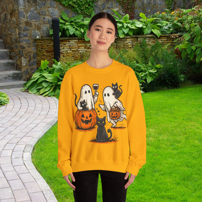 Halloween Ghosts & Cats Crewneck Sweatshirt, Cozy Halloween Sweatshirt, Spooky Season Apparel