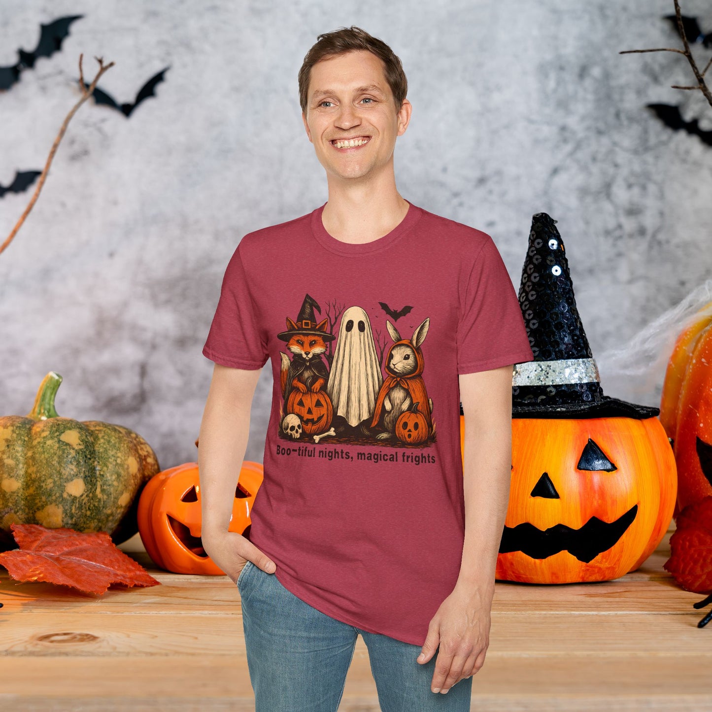 Halloween-Themed Unisex T-Shirt, Boo-tiful Nights Magical Frights Tee, Ghost & Pumpkin Shirt, Spooky Season Fashion