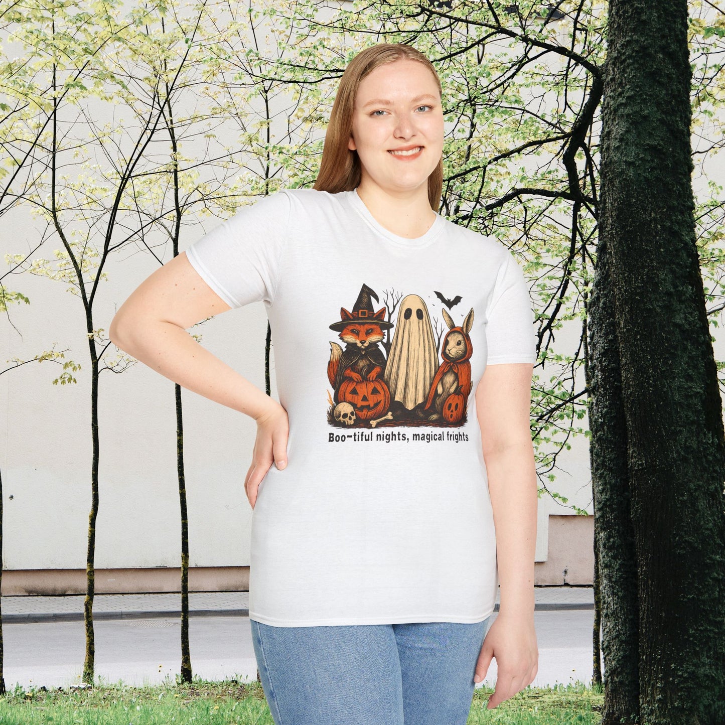 Halloween-Themed Unisex T-Shirt, Boo-tiful Nights Magical Frights Tee, Ghost & Pumpkin Shirt, Spooky Season Fashion