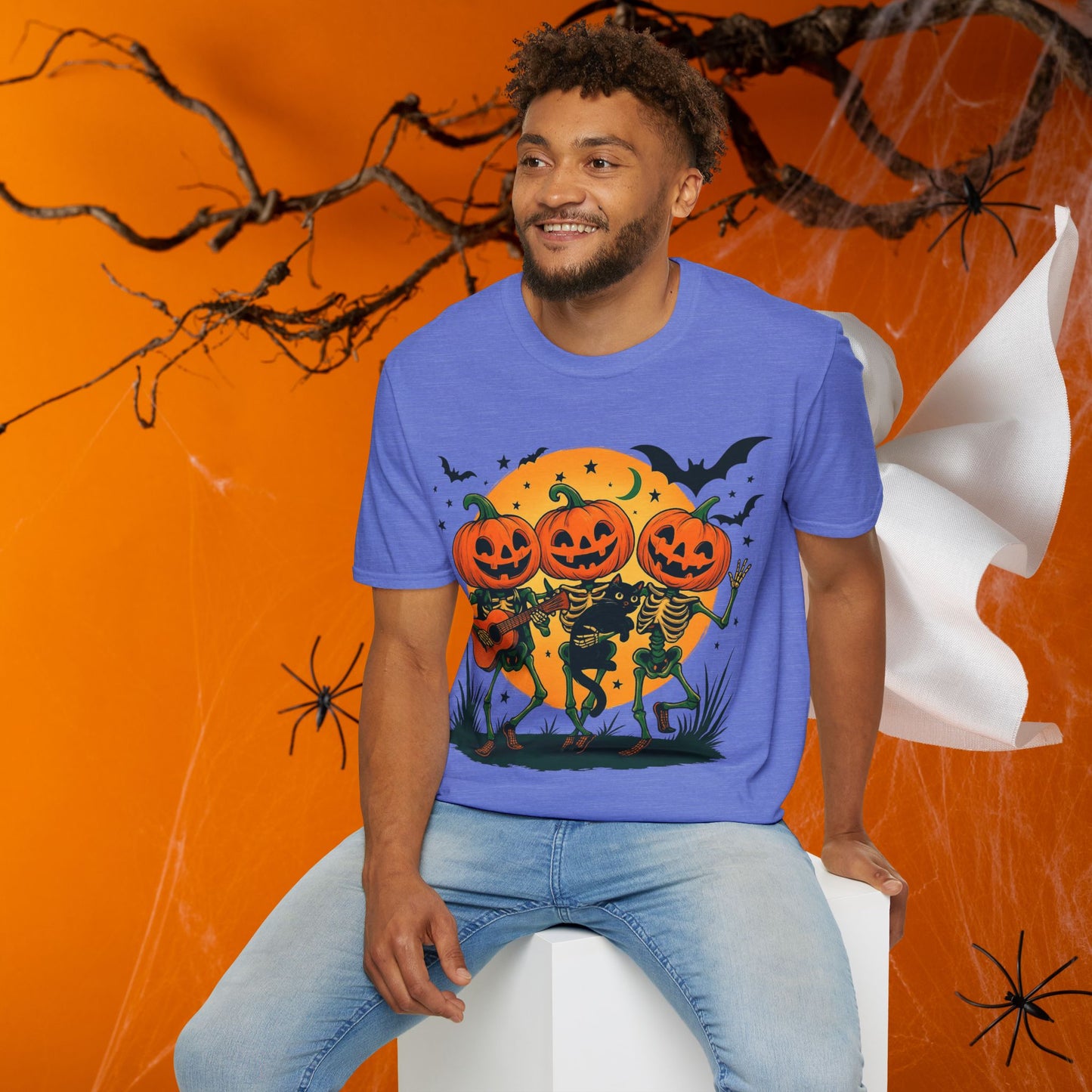 Dancing Skeletons Pumpkin Halloween T‑Shirt Unisex | Fun Spooky Fall Tee | Trick‑or‑Treat Party Top