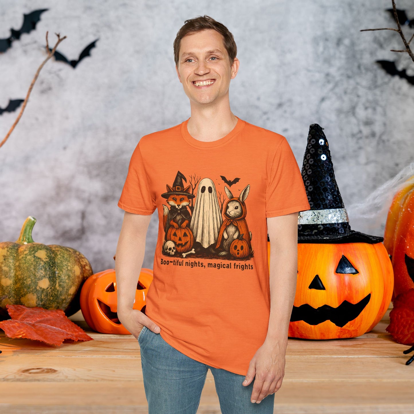 Halloween-Themed Unisex T-Shirt, Boo-tiful Nights Magical Frights Tee, Ghost & Pumpkin Shirt, Spooky Season Fashion