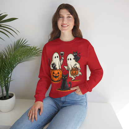 Halloween Ghosts & Cats Crewneck Sweatshirt, Cozy Halloween Sweatshirt, Spooky Season Apparel