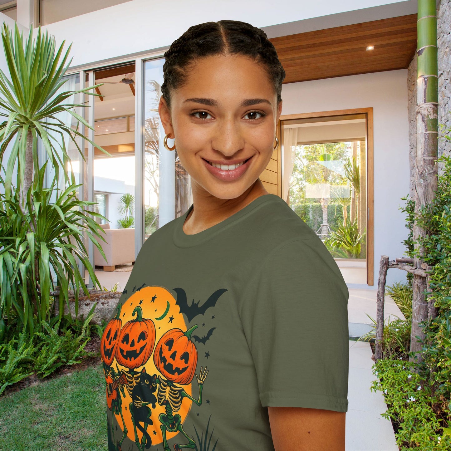 Dancing Skeletons Pumpkin Halloween T‑Shirt Unisex | Fun Spooky Fall Tee | Trick‑or‑Treat Party Top