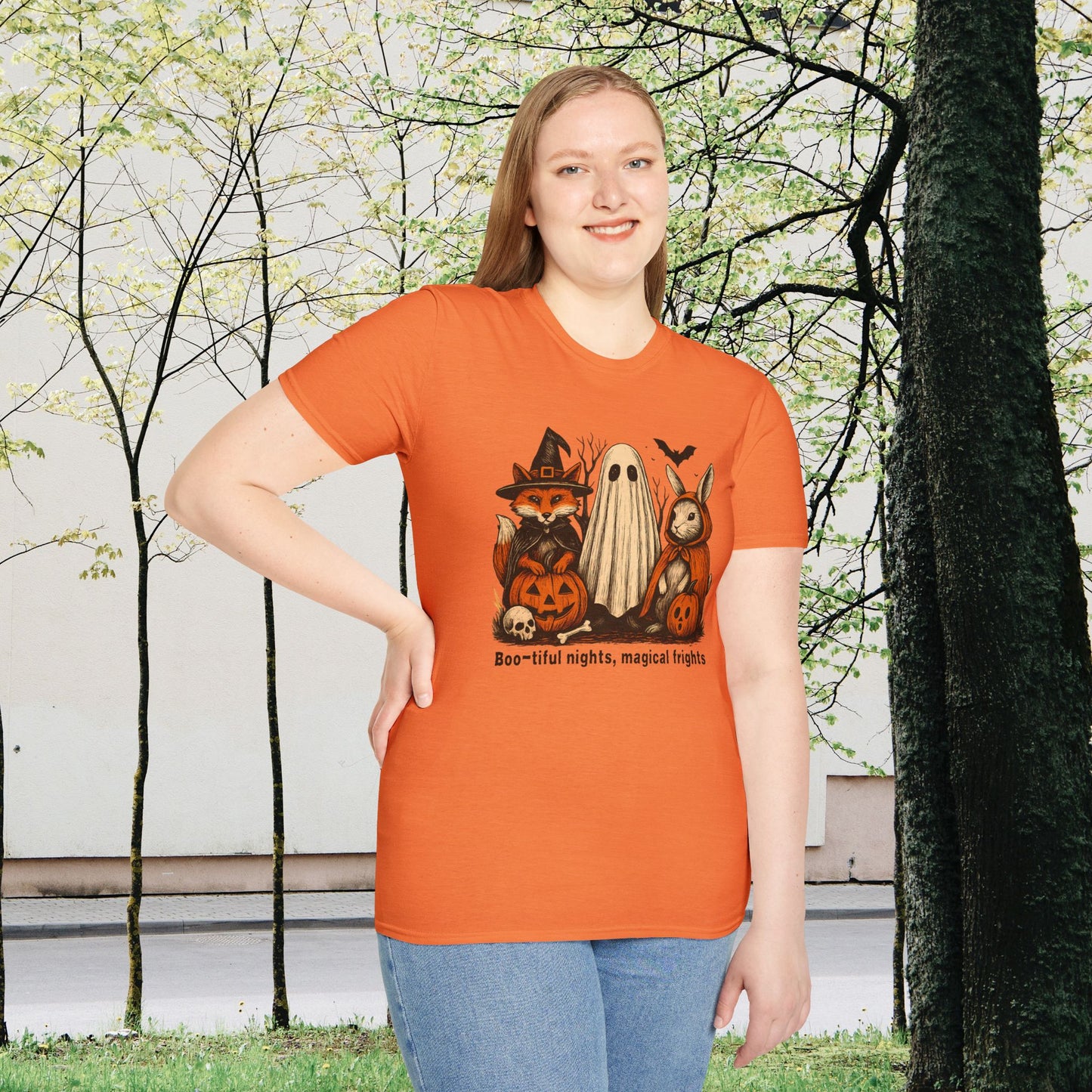 Halloween-Themed Unisex T-Shirt, Boo-tiful Nights Magical Frights Tee, Ghost & Pumpkin Shirt, Spooky Season Fashion