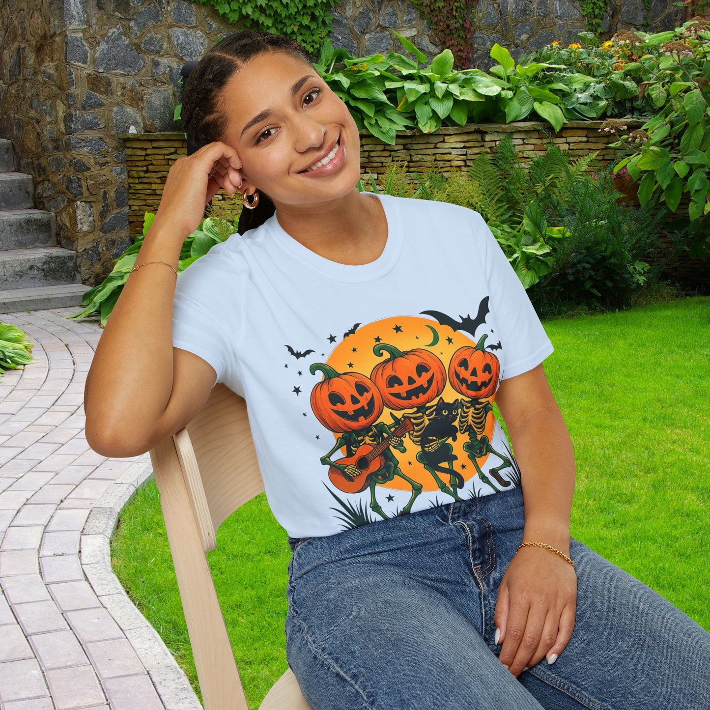 Dancing Skeletons Pumpkin Halloween T‑Shirt Unisex | Fun Spooky Fall Tee | Trick‑or‑Treat Party Top