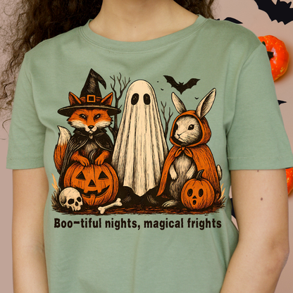 Halloween-Themed Unisex T-Shirt, Boo-tiful Nights Magical Frights Tee, Ghost & Pumpkin Shirt, Spooky Season Fashion