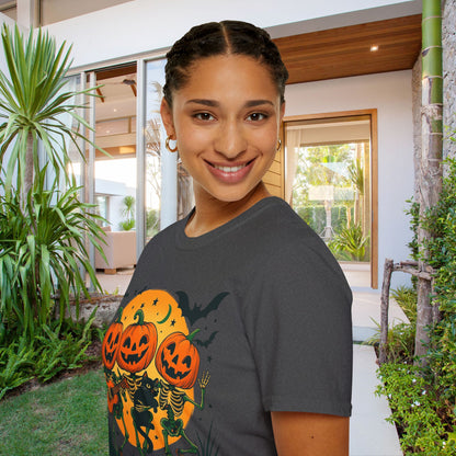 Dancing Skeletons Pumpkin Halloween T‑Shirt Unisex | Fun Spooky Fall Tee | Trick‑or‑Treat Party Top