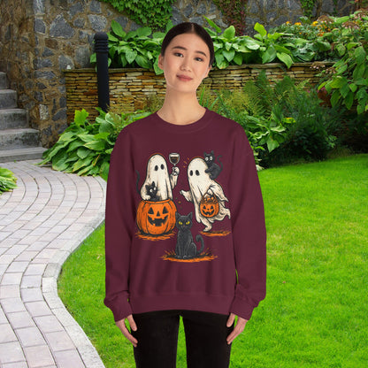 Halloween Ghosts & Cats Crewneck Sweatshirt, Cozy Halloween Sweatshirt, Spooky Season Apparel