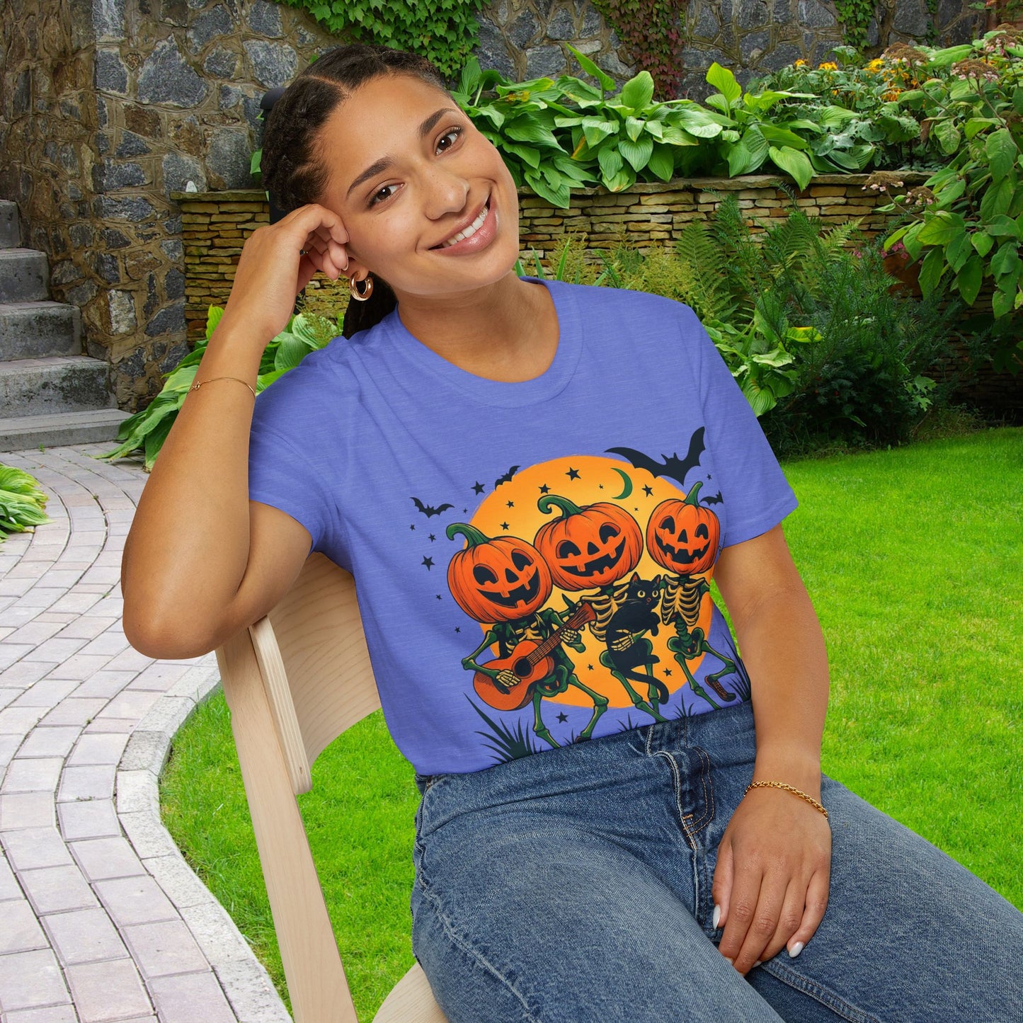 Dancing Skeletons Pumpkin Halloween T‑Shirt Unisex | Fun Spooky Fall Tee | Trick‑or‑Treat Party Top