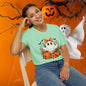 Cute Ghost Halloween T-Shirt – Pumpkin & Floral Graphic Tee for Women, Fall Aesthetic Spooky Season Shirt