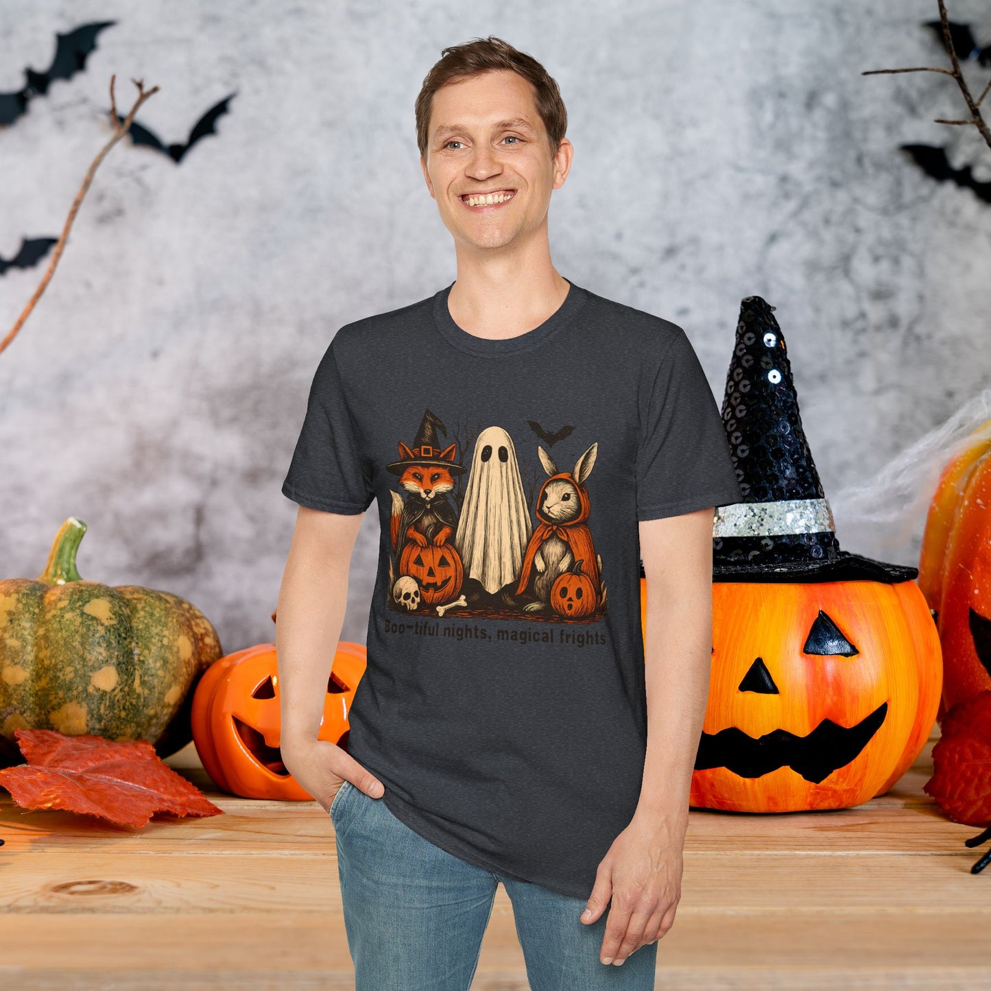 Halloween-Themed Unisex T-Shirt, Boo-tiful Nights Magical Frights Tee, Ghost & Pumpkin Shirt, Spooky Season Fashion