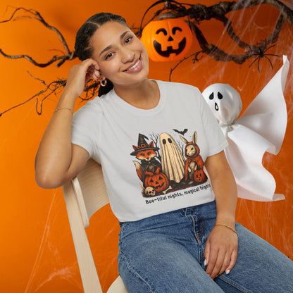 Halloween-Themed Unisex T-Shirt, Boo-tiful Nights Magical Frights Tee, Ghost & Pumpkin Shirt, Spooky Season Fashion