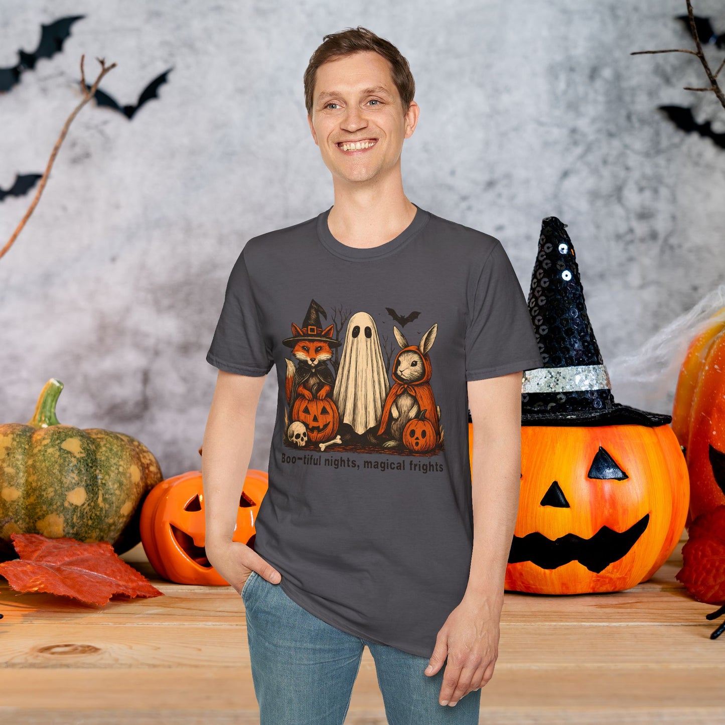 Halloween-Themed Unisex T-Shirt, Boo-tiful Nights Magical Frights Tee, Ghost & Pumpkin Shirt, Spooky Season Fashion