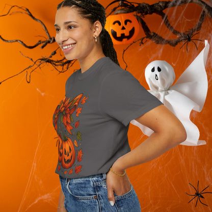 Fall Halloween Pumpkin Unisex T-shirt, Autumn Tee, Seasonal Shirt, Harvest Festival Top, Halloween Apparel