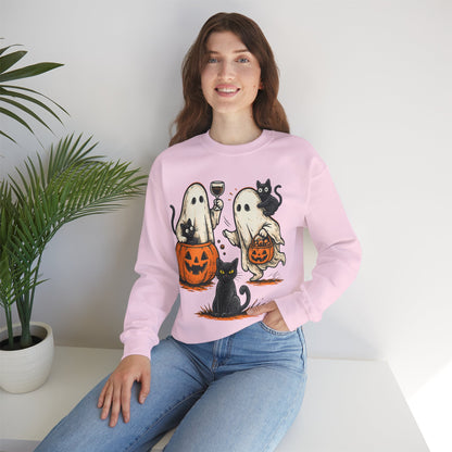Halloween Ghosts & Cats Crewneck Sweatshirt, Cozy Halloween Sweatshirt, Spooky Season Apparel
